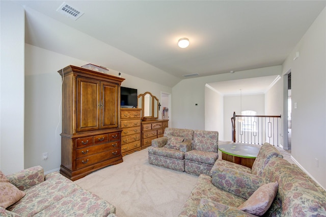 8438 Sunset Isles Dr, Baytown, TX 77521 - living area with light carpet and vaulted ceiling
