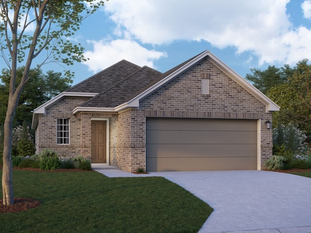 view of front facade featuring a front lawn and a garage