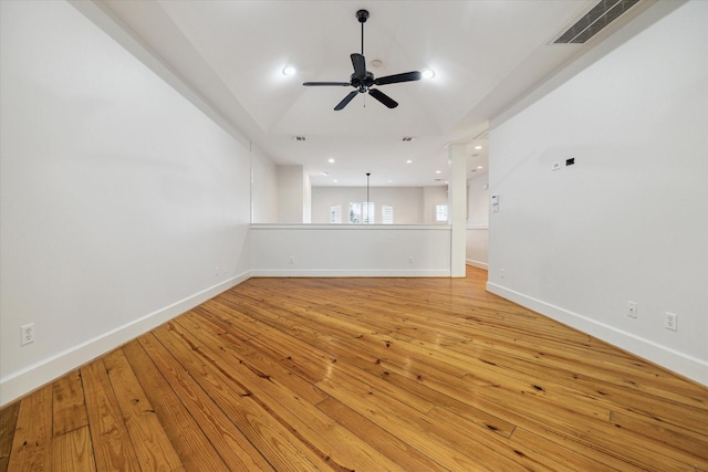 spare room with ceiling fan and light hardwood / wood-style floors