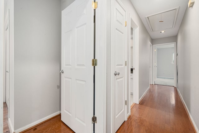 corridor with wood-type flooring