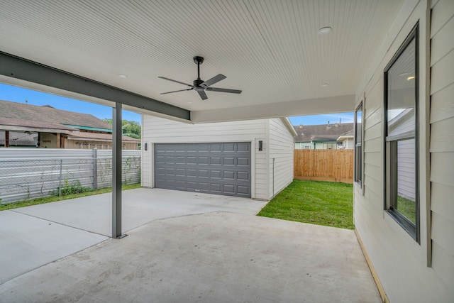 garage with ceiling fan