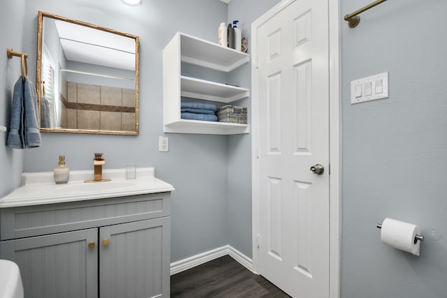 bathroom with vanity and wood-type flooring