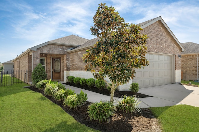 view of front of home featuring a garage and a front lawn