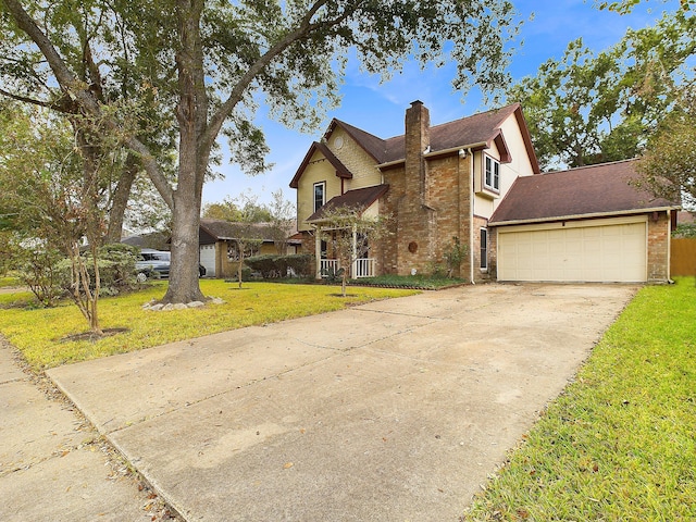 view of front of house with a garage and a front lawn