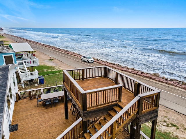 view of water feature with a beach view