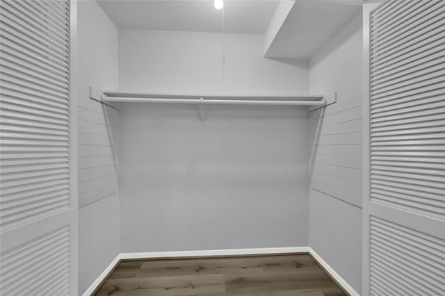 walk in closet with wood-type flooring