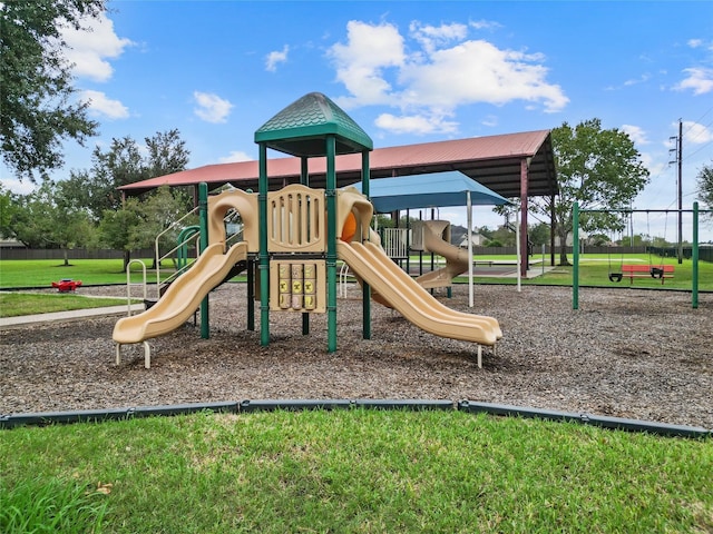 view of play area with a yard