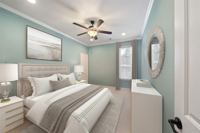 bedroom featuring crown molding and ceiling fan