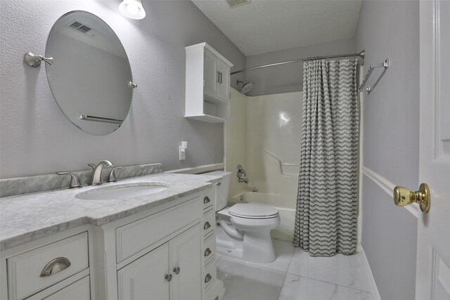 full bathroom featuring vanity, toilet, and shower / bathtub combination with curtain