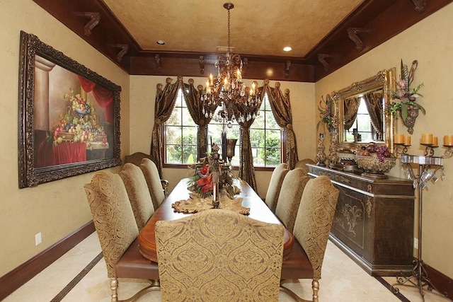 dining room with a notable chandelier