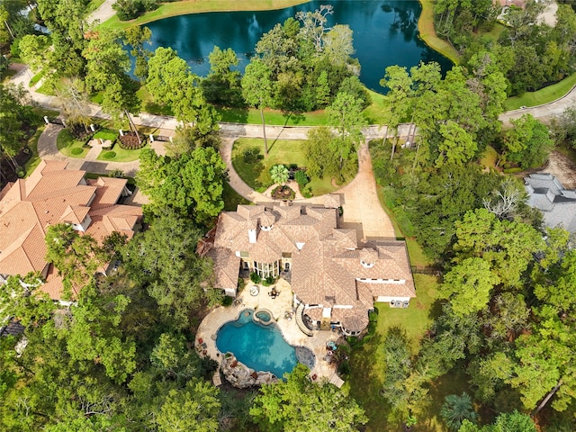 bird's eye view featuring a water view