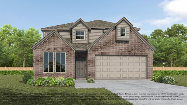 22126 Oceania Shores Dr, Hockley, TX 77447 - view of front of home with driveway, brick siding, fence, and a garage