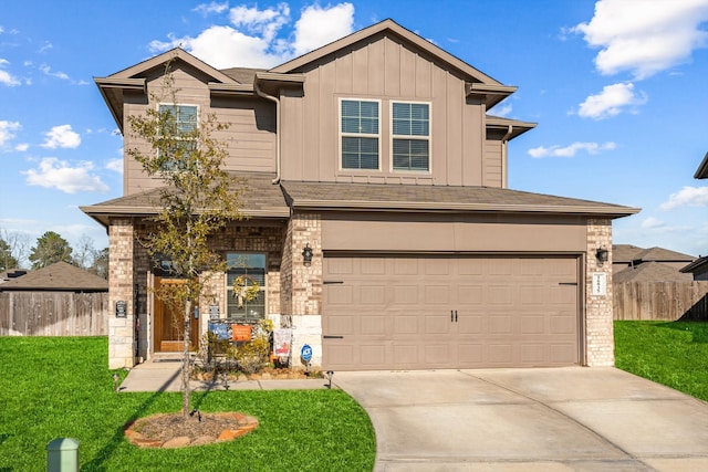 craftsman inspired home with a front yard and a garage