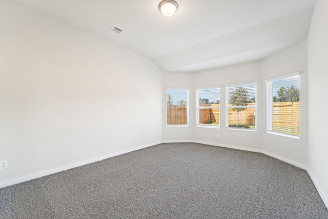 spare room with carpet floors and vaulted ceiling