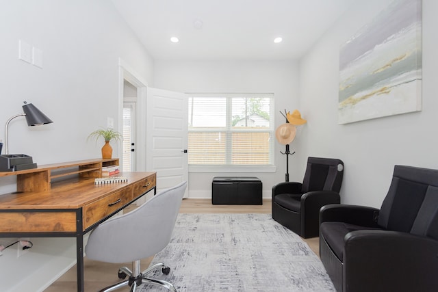 home office featuring light hardwood / wood-style flooring