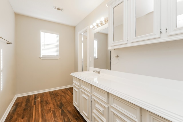 bathroom featuring vanity and wood-type flooring