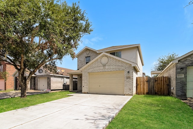 front of property featuring a front lawn and a garage