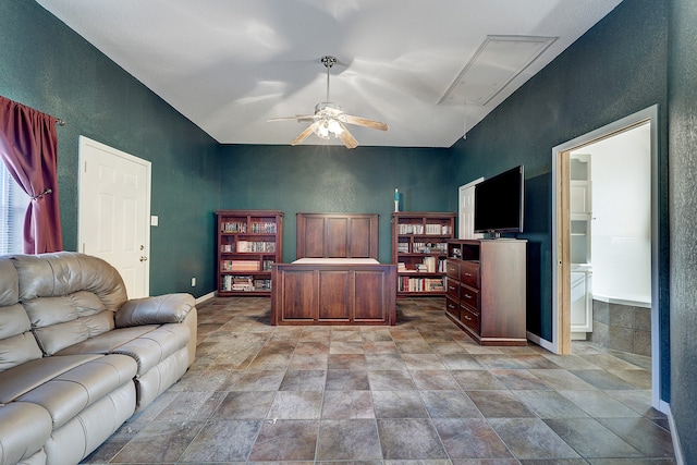 living room with ceiling fan