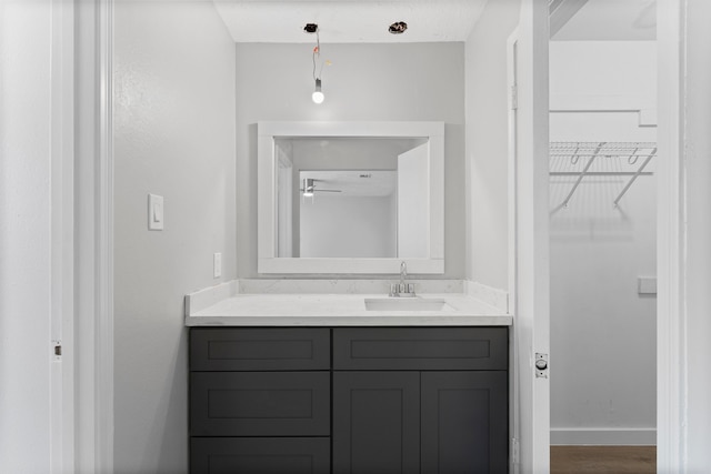 bathroom with vanity and hardwood / wood-style flooring