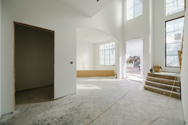 interior space featuring a high ceiling and a wealth of natural light