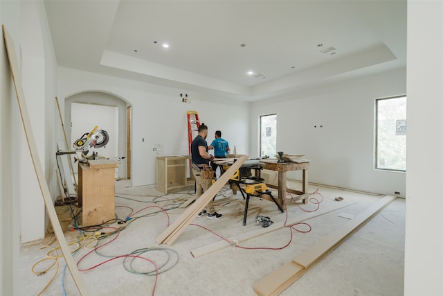 office with a tray ceiling