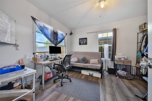 office area with hardwood / wood-style flooring