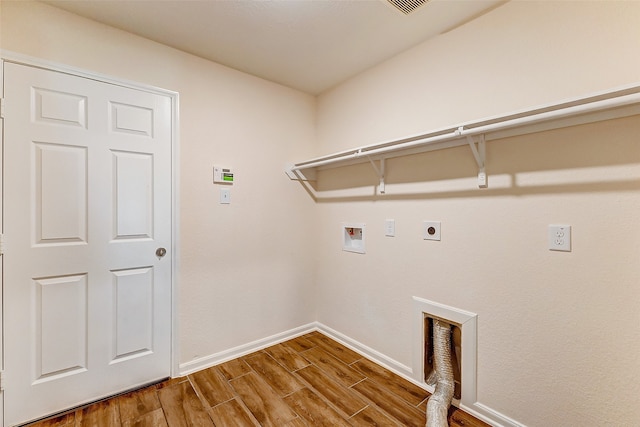 laundry room featuring hookup for a washing machine, wood-type flooring, and hookup for an electric dryer