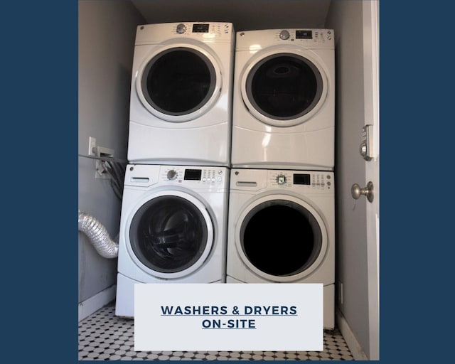 5331 Bell St, Houston, TX 77023 - washroom featuring stacked washing maching and dryer