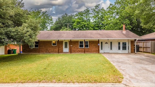 single story home with a front yard and a porch