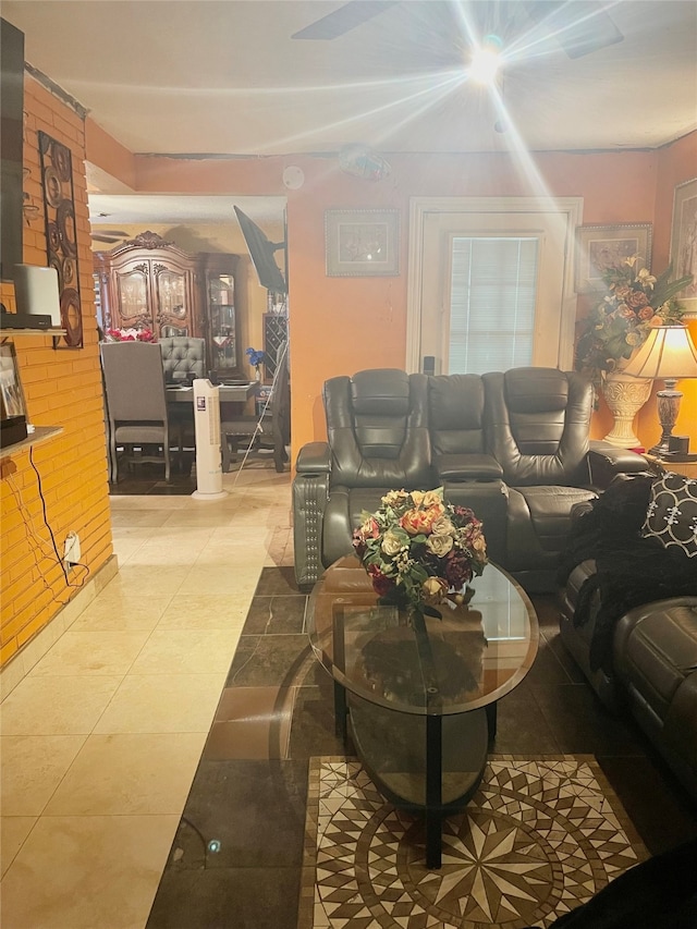 living room with light tile patterned floors