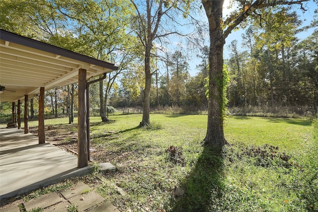 view of yard with a ceiling fan