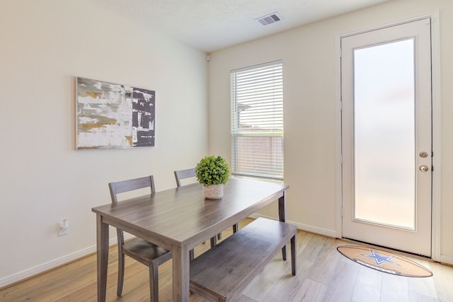 dining space with light hardwood / wood-style flooring