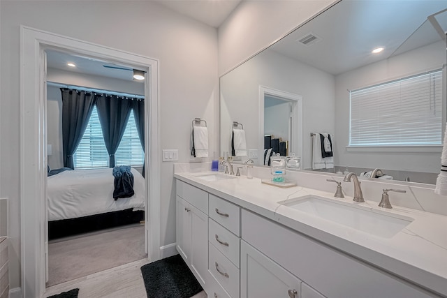 bathroom featuring hardwood / wood-style flooring and vanity