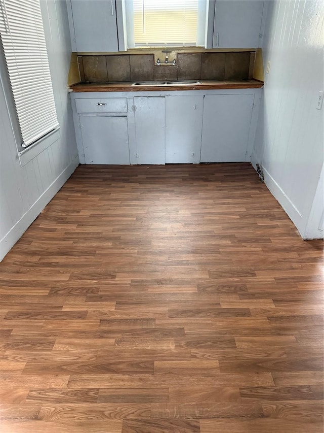 empty room featuring dark wood-style flooring and a sink