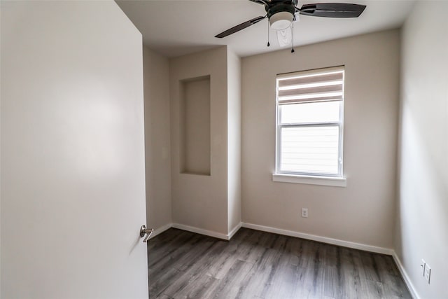 unfurnished room featuring wood-type flooring and ceiling fan