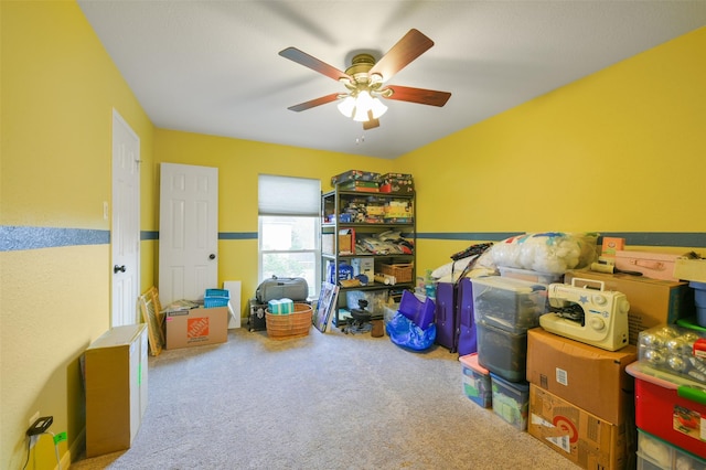 interior space featuring ceiling fan