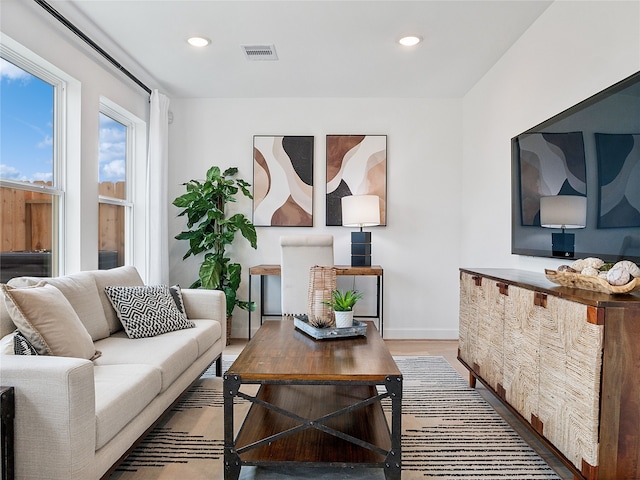 living room with hardwood / wood-style floors