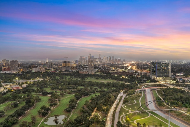 view of aerial view at dusk