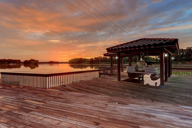 view of dock with a water view