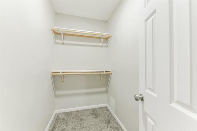 walk in closet with carpet