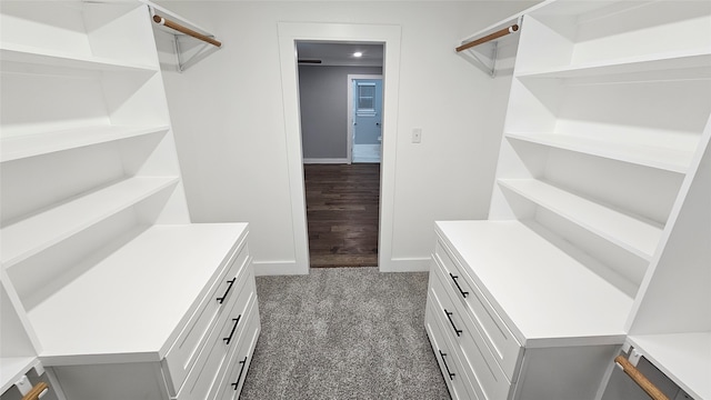 spacious closet with dark carpet