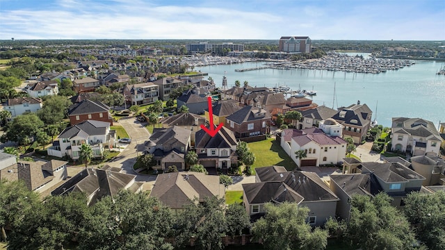 drone / aerial view featuring a water view