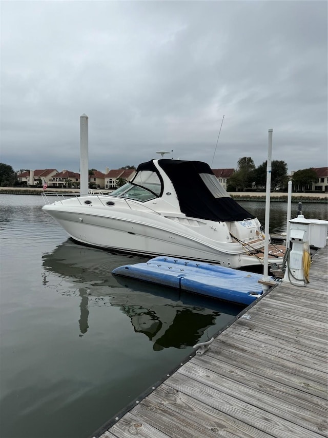 view of dock with a water view