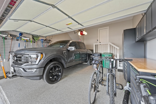 garage with a garage door opener