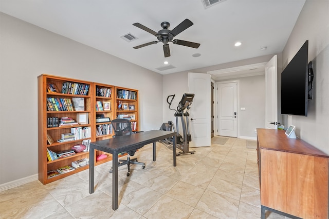 home office featuring ceiling fan