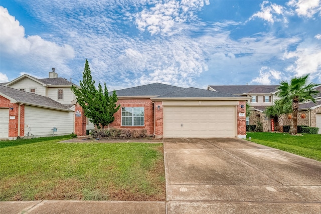 view of front of house with a front lawn and a garage