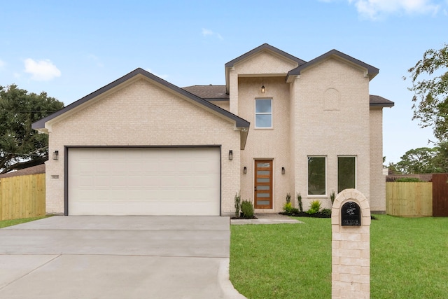 view of front facade with a garage and a front yard