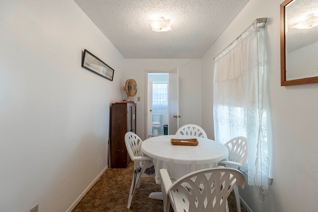 dining room featuring a textured ceiling and carpet floors