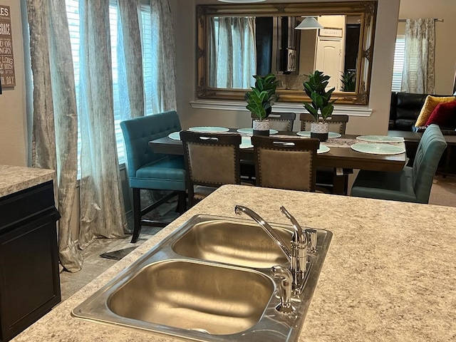 interior space featuring sink and carpet floors