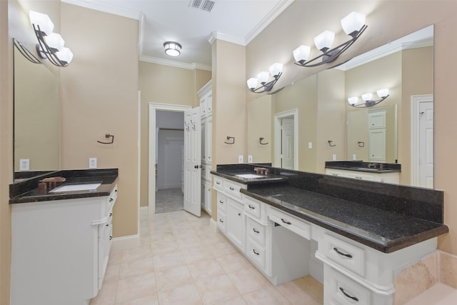 bathroom with vanity and ornamental molding